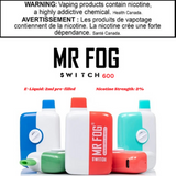 MR FOG SW600 disposable vape in vibrant colors, featuring 2ml pre-filled e-liquid, 2% nicotine strength, adjustable airflow, and a compact design.